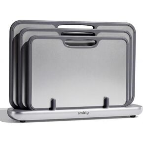 SMIRLY Titanium Cutting Board for Kitchen, with Holder, 3 Pack, Silver in Saudi Arabia