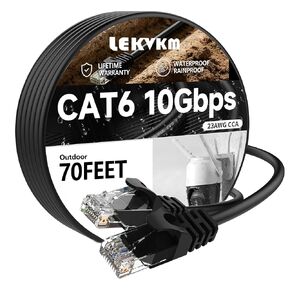 Cat 6 Ethernet Cable 200 ft, Outdoor PE Waterproof & UV‑Resistant, 23AWG CCA, Heavy‑Duty Jacket for Direct Burial & Conduit Runs, Up to 10Gbps PoE Compatible, with Green Head in Saudi Arabia