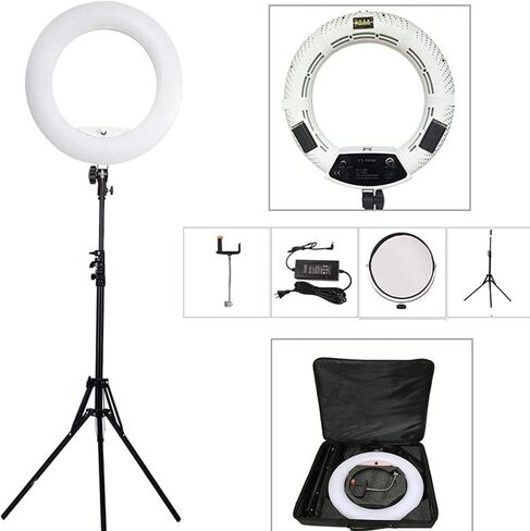 18 Inch LED Ring Light Kit Bi Color Dimmable Photo Studio Video Portrait Film Selfie YouTube Photography Continuous Lighting Kits w Phone/Camera Holder,Makeup Mirror,Light Stand and Bag White in Saudi Arabia