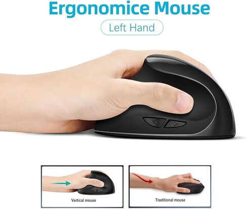 Left-Handed Mouse, High Precision Ergonomic Mouse, 2.4G Rechargeable Wireless Vertical Mice,3 Adjustable DPI (800/1200/1600), Reduce Wrist Strain,Specially for Small Hand Left-handers in Saudi Arabia