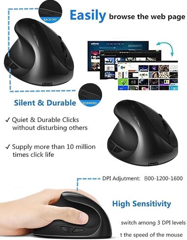 Left-Handed Mouse, High Precision Ergonomic Mouse, 2.4G Rechargeable Wireless Vertical Mice,3 Adjustable DPI (800/1200/1600), Reduce Wrist Strain,Specially for Small Hand Left-handers in Saudi Arabia