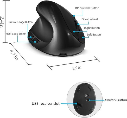 Left-Handed Mouse, High Precision Ergonomic Mouse, 2.4G Rechargeable Wireless Vertical Mice,3 Adjustable DPI (800/1200/1600), Reduce Wrist Strain,Specially for Small Hand Left-handers in Saudi Arabia