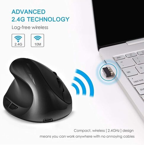 Left-Handed Mouse, High Precision Ergonomic Mouse, 2.4G Rechargeable Wireless Vertical Mice,3 Adjustable DPI (800/1200/1600), Reduce Wrist Strain,Specially for Small Hand Left-handers in Saudi Arabia