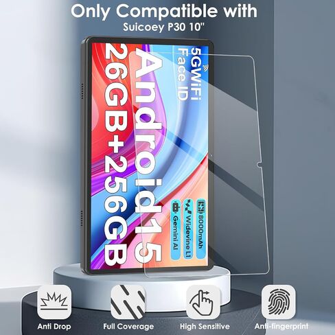 2-Pack Screen Protector Compatible with Suicoey P30 Android 15 Tablet 10 inch, Tempered Glass Clear Film, Anti-Scratch, 9H Hardness, Easy Installation in Saudi Arabia
