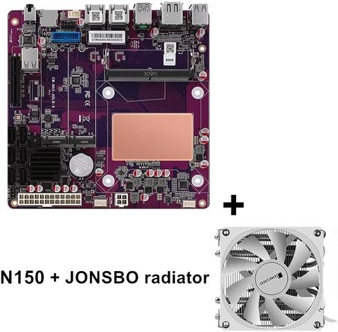 N150 Industrial Motherboard NAS 4 Cores 4 Threads Low Power Processor 2x2.5G i226 Network M.2 Slot 6xSATA 2* M.2 NVMe 2280, 1* PCIe 3.0x4, 1* TF Slot, Dual 4K Display, 6* USB with Fan in Kuwait