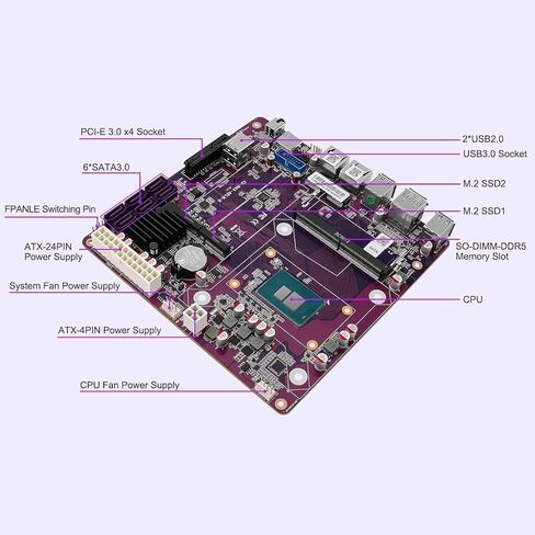 N150 Industrial Motherboard NAS 4 Cores 4 Threads Low Power Processor 2x2.5G i226 Network M.2 Slot 6xSATA 2* M.2 NVMe 2280, 1* PCIe 3.0x4, 1* TF Slot, Dual 4K Display, 6* USB with Fan in Kuwait