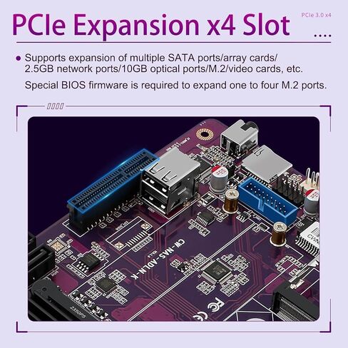 N150 Industrial Motherboard NAS 4 Cores 4 Threads Low Power Processor 2x2.5G i226 Network M.2 Slot 6xSATA 2* M.2 NVMe 2280, 1* PCIe 3.0x4, 1* TF Slot, Dual 4K Display, 6* USB with Fan in Kuwait