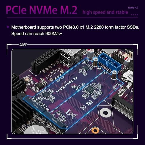 N150 Industrial Motherboard NAS 4 Cores 4 Threads Low Power Processor 2x2.5G i226 Network M.2 Slot 6xSATA 2* M.2 NVMe 2280, 1* PCIe 3.0x4, 1* TF Slot, Dual 4K Display, 6* USB with Fan in Kuwait