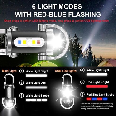 2 Pack Rechargeable Keychain Flashlights, EDC Mini Keychain Flashlight 6 Light Modes Waterproof, Compact Pocket COB Light for Night Working, Running, Walking, Camping, Fishing, Hiking in Kuwait