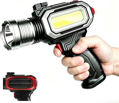 Rechargeable Spotlight, 100,000 Lumens Handheld Hunting Flashlight Led Spot Light with Cob Light and Solar Panels, Lightweight and Super Bright Spotlight for Hunting Boating Camping in Kuwait