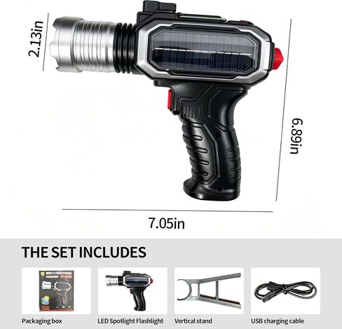 Rechargeable Spotlight, 100,000 Lumens Handheld Hunting Flashlight Led Spot Light with Cob Light and Solar Panels, Lightweight and Super Bright Spotlight for Hunting Boating Camping in Kuwait