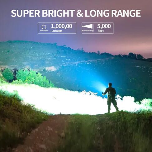 Rechargeable Spotlight, 100,000 Lumens Handheld Hunting Flashlight Led Spot Light with Cob Light and Solar Panels, Lightweight and Super Bright Spotlight for Hunting Boating Camping in Kuwait