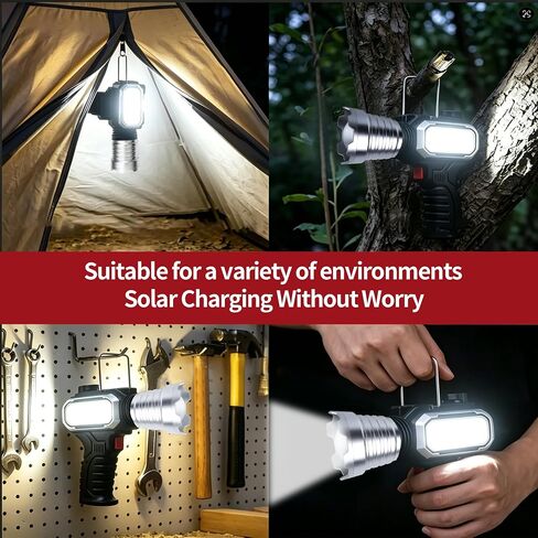 Rechargeable Spotlight, 100,000 Lumens Handheld Hunting Flashlight Led Spot Light with Cob Light and Solar Panels, Lightweight and Super Bright Spotlight for Hunting Boating Camping in Kuwait