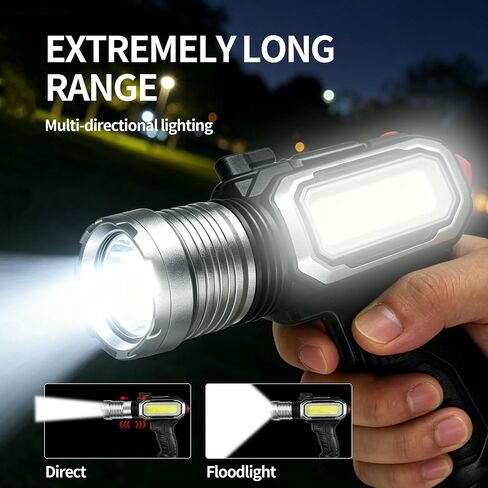 Rechargeable Spotlight, 100,000 Lumens Handheld Hunting Flashlight Led Spot Light with Cob Light and Solar Panels, Lightweight and Super Bright Spotlight for Hunting Boating Camping in Kuwait