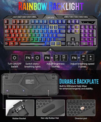 PC Gaming Keyboard and Mouse Combo Wired with Backlit, RGB Light up Mouse in Saudi Arabia
