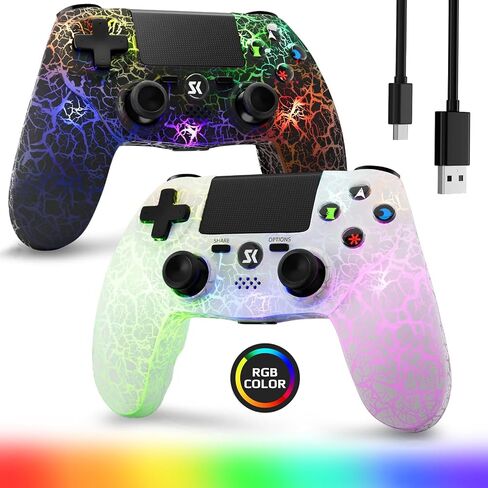 ISHAKO وحدة تحكم لاسلكية لجهاز PS4، ضوء RGB، قطعتين (أرجواني قرش وأسود بات) in Kuwait