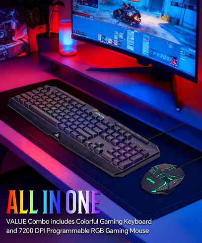 PC Gaming Keyboard and Mouse Combo Wired with Backlit, RGB Light up Mouse in Saudi Arabia