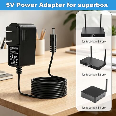 5V Power Cord for Superbox S2 S3 S4 Pro S5 S6 Max Compatible with Superbox Elite Ultra/Elite pro+ H1212-05200-W Smart Video Player TV Box Power Adapter Charger in Kuwait
