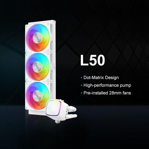 SAMA L50 360 AIO Liquid CPU Cooler, Dot-Matrix ARGB Pump Water Cooling White in Kuwait