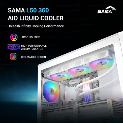 SAMA L50 360 AIO Liquid CPU Cooler, Dot-Matrix ARGB Pump Water Cooling White in Kuwait