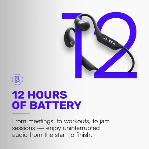 سماعات رأس Raycon Open Bluetooth - سماعات أذن مفتوحة للجري، سماعات أذن مفتوحة مقاومة للعرق والماء مع ميكروفون للرياضة والتدريبات، وقت تشغيل 12 ساعة (أسود) in Kuwait