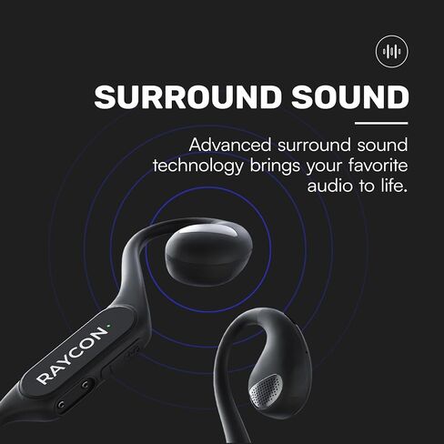 سماعات رأس Raycon Open Bluetooth - سماعات أذن مفتوحة للجري، سماعات أذن مفتوحة مقاومة للعرق والماء مع ميكروفون للرياضة والتدريبات، وقت تشغيل 12 ساعة (أسود) in Kuwait