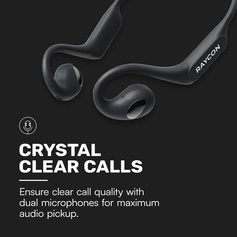 سماعات رأس Raycon Open Bluetooth - سماعات أذن مفتوحة للجري، سماعات أذن مفتوحة مقاومة للعرق والماء مع ميكروفون للرياضة والتدريبات، وقت تشغيل 12 ساعة (أسود) in Kuwait