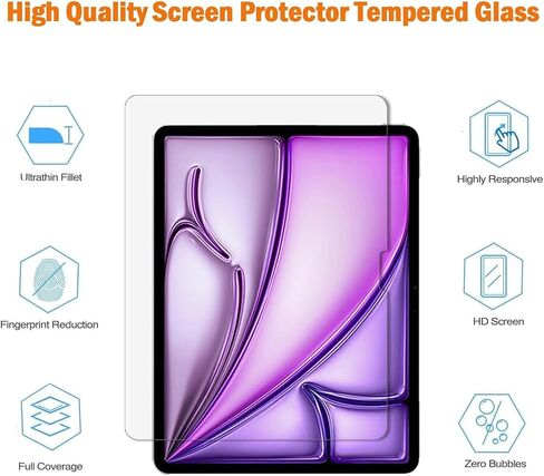 [عبوة من قطعتين] واقي شاشة Gjinniuk لجهاز iPad Air 11 2026/2025/2024 (Air 8th/7th/6th Generation M4/M3/M2) الطراز: A3460/A3266،A3267،A2902، A2903، واقي فيلم من الزجاج المقوى لجهاز iPad Air 11 بوصة قلم مضاد للخدش وحافظة متوافقة مع HD شفاف in Kuwait