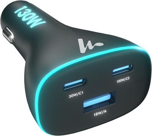PD 130W Superfast Charging 2.0 Wozoyo Car Charger, with 2XType C & USB-A, PPS & QC 3.0, Triple Port (100W + 30W + 18W), 12V–24V Compatible, Multi-Layer Protection, 2-Years Manufacturer Warranty in Kuwait