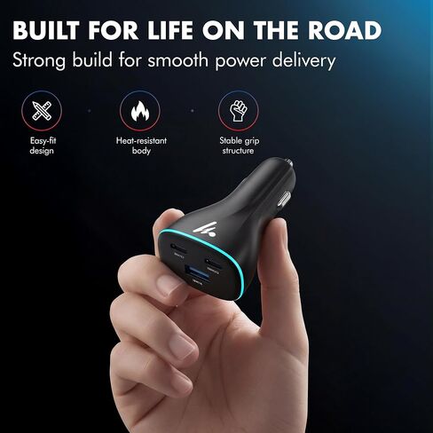 PD 130W Superfast Charging 2.0 Wozoyo Car Charger, with 2XType C & USB-A, PPS & QC 3.0, Triple Port (100W + 30W + 18W), 12V–24V Compatible, Multi-Layer Protection, 2-Years Manufacturer Warranty in Kuwait