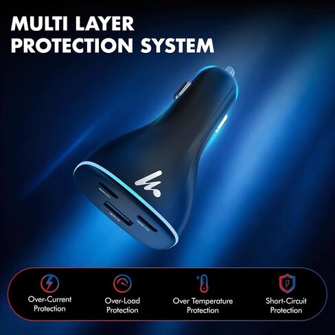 PD 130W Superfast Charging 2.0 Wozoyo Car Charger, with 2XType C & USB-A, PPS & QC 3.0, Triple Port (100W + 30W + 18W), 12V–24V Compatible, Multi-Layer Protection, 2-Years Manufacturer Warranty in Kuwait