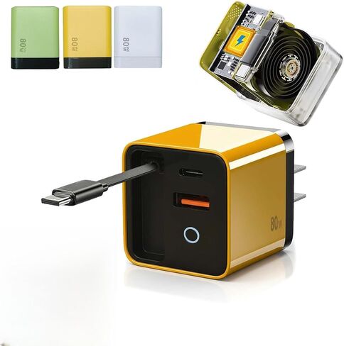 3 في 1 شاحن GAN ، وحدة الشاحن السريع 80W القابل للتطوير MAX مع كبل C Cable ومنفذ USB ، TORBE 80 وات في قابس جدار هاتف قابل للسحب للهاتف وأجهزة الكمبيوتر المحمولة (Green * 2) in Kuwait