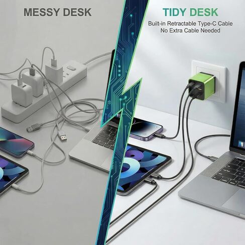 3 في 1 شاحن GAN ، وحدة الشاحن السريع 80W القابل للتطوير MAX مع كبل C Cable ومنفذ USB ، TORBE 80 وات في قابس جدار هاتف قابل للسحب للهاتف وأجهزة الكمبيوتر المحمولة (Green * 2) in Kuwait