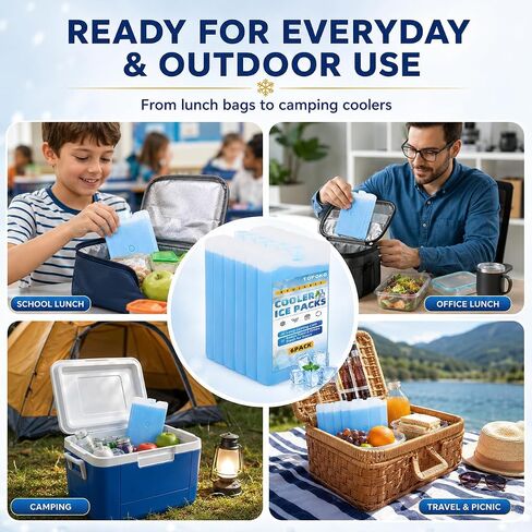 TOPOKO Ice Packs for Lunch Bags, Coolers & Freezers – 6 Pack Reusable Ice Packs, Slim, Leak-Proof, Long-Lasting Cold, Quick Freeze for Picnic, Camping, Beach, Hiking & Outdoor Sports in Saudi Arabia