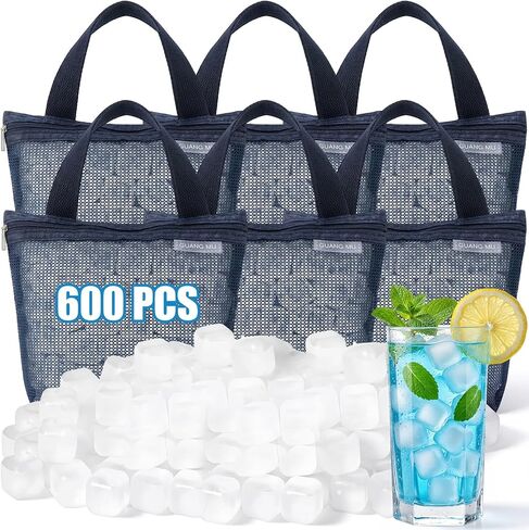 600 Pcs Reusable Ice Cubes for Coolers, Bpa Free Refreezable Plastic Ice Cubes with Storage Bag for Drinks Whiskey Coffee Bars Party Outdoor Baths Enthusiasts (Clear) in Kuwait