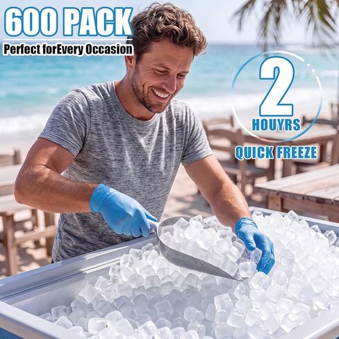 600 Pcs Reusable Ice Cubes for Coolers, Bpa Free Refreezable Plastic Ice Cubes with Storage Bag for Drinks Whiskey Coffee Bars Party Outdoor Baths Enthusiasts (Clear) in Kuwait
