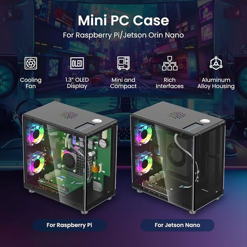 Elecrow Mini PC Case for Raspberry Pi 5 - Aluminum Case with 3 Cooling Fans, 1.3" OLED Display, PCIe M.2 NVMe SSD 2230/2242/2260/2280 Support, RTC, Full Port Access, Compact All-in-One Enclosure in Saudi Arabia