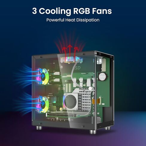 Elecrow Mini PC Case for Raspberry Pi 5 - Aluminum Case with 3 Cooling Fans, 1.3" OLED Display, PCIe M.2 NVMe SSD 2230/2242/2260/2280 Support, RTC, Full Port Access, Compact All-in-One Enclosure in Saudi Arabia