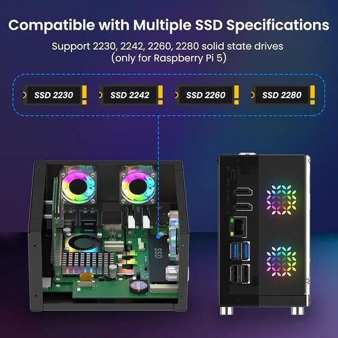 Elecrow Mini PC Case for Raspberry Pi 5 - Aluminum Case with 3 Cooling Fans, 1.3" OLED Display, PCIe M.2 NVMe SSD 2230/2242/2260/2280 Support, RTC, Full Port Access, Compact All-in-One Enclosure in Saudi Arabia