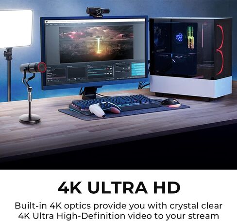 AVerMedia Live Streamer CAM 513-4K 30 إطارًا في الثانية UHD، كاميرا ويب بزاوية واسعة جدًا مع عدسة زجاجية ثابتة التركيز، للإضاءة الداخلية، تعمل مع OBS، تكبير، أسود in Kuwait