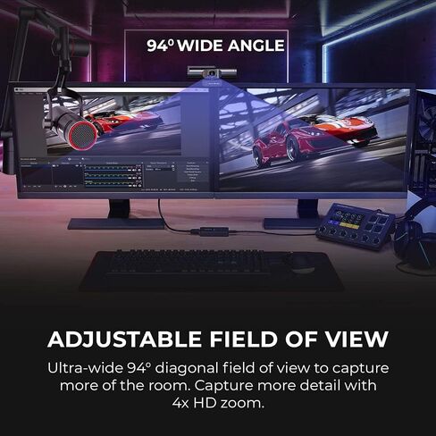 AVerMedia Live Streamer CAM 513-4K 30 إطارًا في الثانية UHD، كاميرا ويب بزاوية واسعة جدًا مع عدسة زجاجية ثابتة التركيز، للإضاءة الداخلية، تعمل مع OBS، تكبير، أسود in Kuwait