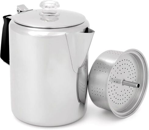 GSI Outdoors Percolator Coffee Pot I Glacier Stainless Steel with Silicone Handle for Camping, Backpacking, Travel, RV & Hunting - Stove Safe in Saudi Arabia