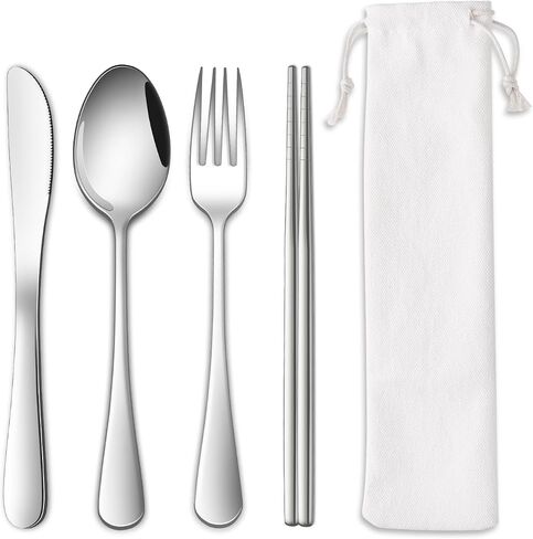 DEHOV Travel Utentils Set With Pouch,Reusable Portable Camping Silverware Set Knife Spoon Fork Chopsticks For Picnic,Travel Accessories Gadgets,Picnic Essentials in Kuwait