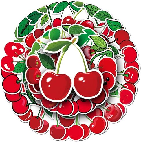 Cute Aesthetic Cherry Vinyl Stickers Pack - 50 PCS in Saudi Arabia