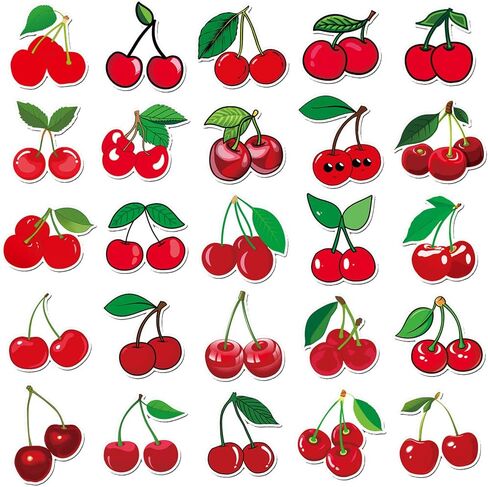 Cute Aesthetic Cherry Vinyl Stickers Pack - 50 PCS in Saudi Arabia