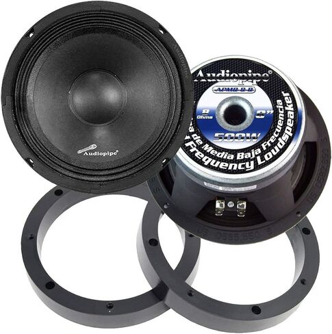 2 Pairs Audiopipe 8" inch 500W Mid Range Loud Speakers with Custom 1" Plastic Spacer Rings Combo in Saudi Arabia
