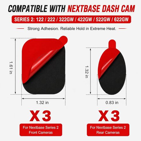 Compatible with Nextbase Series 2 Dash Cams – 122, 222, 322GW, 422GW, 522GW, 622GW, 6-Pack Adhesive Pads(3 Front + 3 Rear) + 6 Static Stickers, Front & Rear Mount Set, Black High-Bond Adhesive in Saudi Arabia