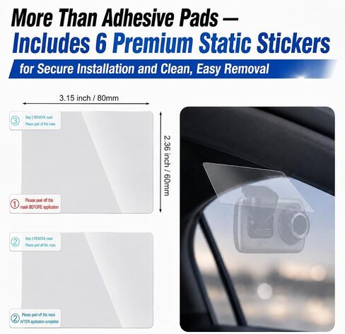 Compatible with Nextbase Series 2 Dash Cams – 122, 222, 322GW, 422GW, 522GW, 622GW, 6-Pack Adhesive Pads(3 Front + 3 Rear) + 6 Static Stickers, Front & Rear Mount Set, Black High-Bond Adhesive in Saudi Arabia