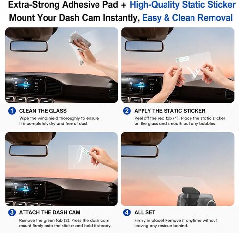 Compatible with Nextbase Series 2 Dash Cams – 122, 222, 322GW, 422GW, 522GW, 622GW, 6-Pack Adhesive Pads(3 Front + 3 Rear) + 6 Static Stickers, Front & Rear Mount Set, Black High-Bond Adhesive in Saudi Arabia