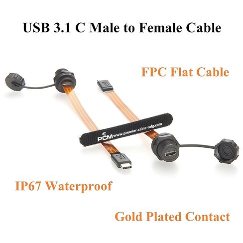 IP67 USB 3.1 Type-C Male to Female Extension Cable 10Gbps Flush Panel Mount USB 3.1 Gen2 C FPC Ribbon Flat Slim Cable 100W for Data Transfer Charging, Cabinet, Embedded PC, Automation(0.2m) in Saudi Arabia